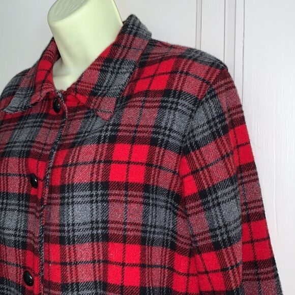 Vtg 90s Fresno Sport red & black plaid wool short jacket - Picture 2 of 8